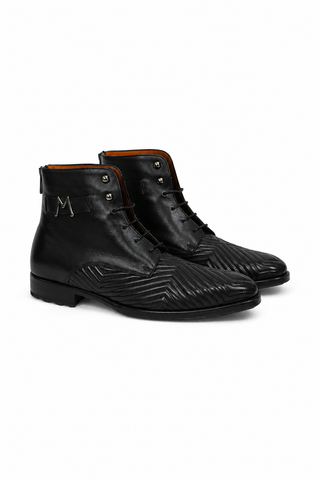 S20516 Quilted / Leather Lace up Boots (MZ3554)-Dellamoda