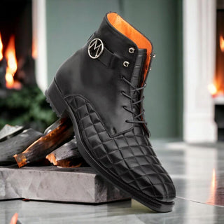 Mezlan S20538 Quilted / Calf-Skin Leather Lace up Boots (MZ3527)-AmbrogioShoes