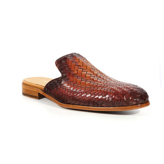 Mezlan S20667 Men's Shoes Tan Rust Woven Leather Casual Slip-On Mules (MZS3616)-AmbrogioShoes