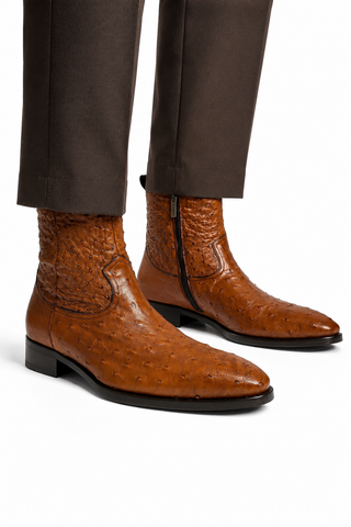 SX4798-S Ostrich Straight-Heel Zipper Boots (MZ3436)-Dellamoda