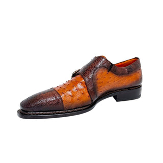 Mezlan SX4957-SP Men's Shoes Brown & Brandy Exotic Ostrich / Lizard Double Monk-Straps Loafers (MZ3679)-AmbrogioShoes