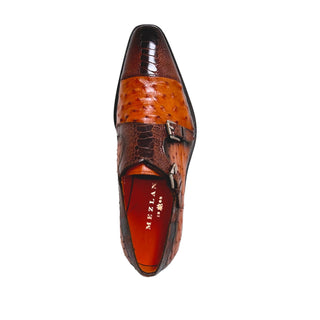 Mezlan SX4957-SP Men's Shoes Brown & Brandy Exotic Ostrich / Lizard Double Monk-Straps Loafers (MZ3679)-AmbrogioShoes