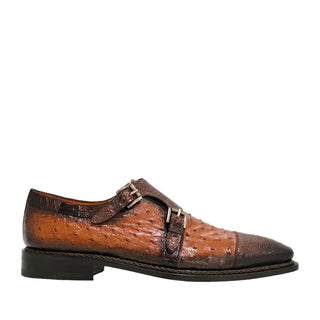 Mezlan SX4957-SP Men's Shoes Brown & Brandy Exotic Ostrich / Lizard Double Monk-Straps Loafers (MZ3679)-AmbrogioShoes