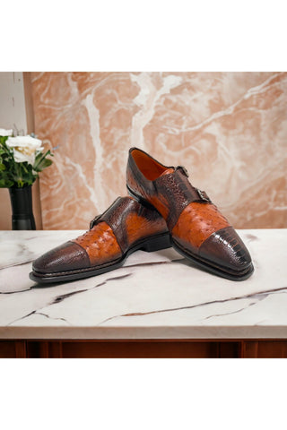 Mezlan SX4957-SP Ostrich / Lizard Double Monk-Strap