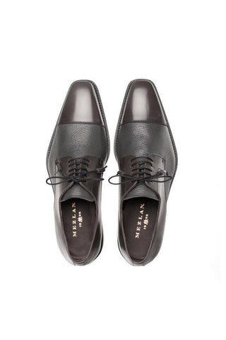 Mezlan Soka men's derby shoes in gray calf and deer leather with a sleek, minimalist lace-up design.