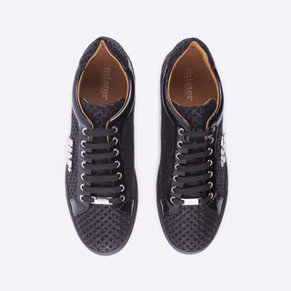 Mister 39596 Lerga Men's Shoes Black Netting Print Detail / Suede / Patent Leather Casual Sneakers (MIS1027)-AmbrogioShoes