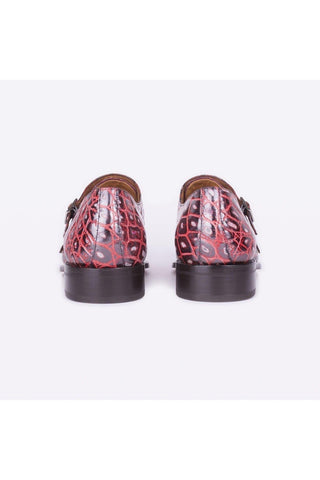 Mister 40079 Buxan Burgundy Crocodile Embossed / Leather Monk-Straps Loafers (MISS1052)-AmbrogioShoes