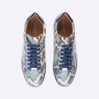 Mister 40131 Redin Men's Shoes Beige, Blue & Green Python Print / Calf-Skin Leather Casual Sneakers (MIS1034)-AmbrogioShoes