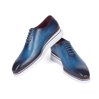 Paul Parkman 191-BLU Men's Shoes Blue Calf-Skin Leather Smart Casual Wholecut Oxfords (PM6393)-AmbrogioShoes