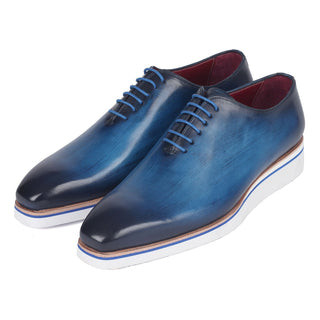 Paul Parkman 191-BLU Men's Shoes Blue Calf-Skin Leather Smart Casual Wholecut Oxfords (PM6393)-AmbrogioShoes