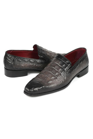 Paul Parkman 5576-GRY Gray Crocodile Print Slip-On Loafers (PM6385)