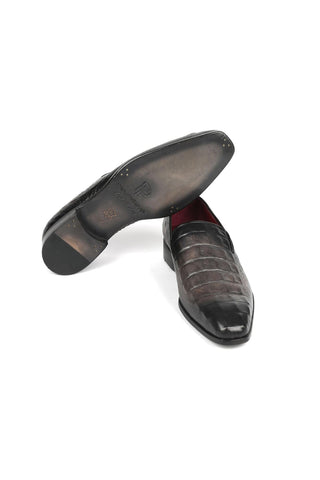 Paul Parkman 5576-GRY Gray Crocodile Print Slip-On Loafers (PM6385)