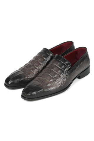 Paul Parkman 5576-GRY Gray Crocodile Print Slip-On Loafers (PM6385)