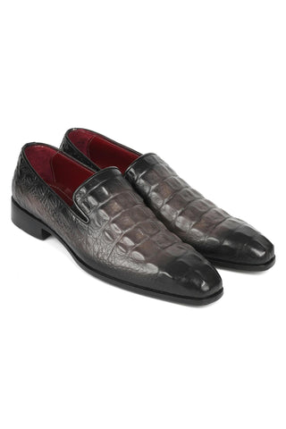 Paul Parkman 5576-GRY Gray Crocodile Print Slip-On Loafers (PM6385)