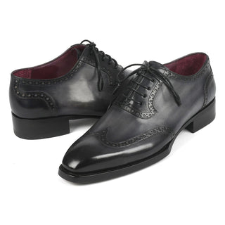 Paul Parkman 6819-GRY Men's Shoes Black & Gray Calf-Skin Leather Goodyear Welted Wingtip Oxfords (PM6345)-AmbrogioShoes