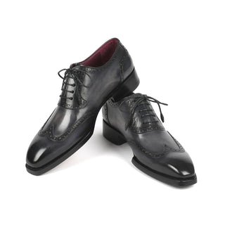 Paul Parkman 6819-GRY Men's Shoes Black & Gray Calf-Skin Leather Goodyear Welted Wingtip Oxfords (PM6345)-AmbrogioShoes