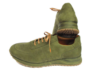 Paul Parkman LP207GRB Men's Shoes Green Nubuck Leather Sneakers (PM6430)-AmbrogioShoes