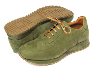 Paul Parkman LP207GRB Men's Shoes Green Nubuck Leather Sneakers (PM6430)-AmbrogioShoes