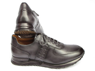 Paul Parkman LP207GRY Men's Shoes Gray & Black Patina Leather Sneakers (PM6432)-AmbrogioShoes