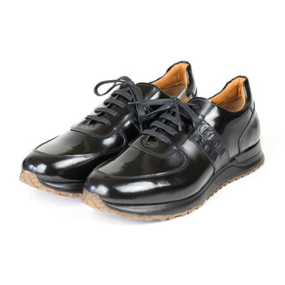 Paul Parkman LP208BLK Men's Shoes Black Polished Leather Sneakers (PM6421)-AmbrogioShoes