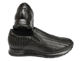 Paul Parkman LW204BLK Men's Shoes Black Woven Leather Slip-On Sneakers (PM6429)-AmbrogioShoes