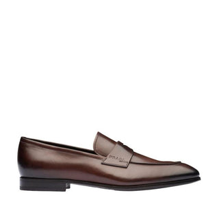 Prada 2DB185-248 Men's Shoes Brown Calf-Skin Leather Penny Loafers (PRM1032)-AmbrogioShoes