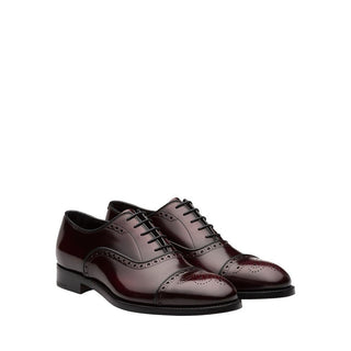 Prada 2EA135-055 Burgundy Brushed Calf-Skin Leather Oxfords (PRM1025)-AmbrogioShoes