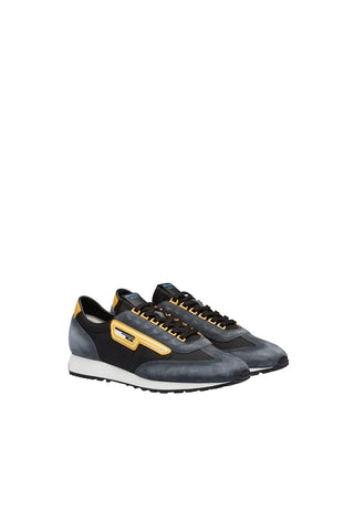 Prada 2EG276-3KUY Black & Yellow Cloudbust Technical Fabric / Suede Casual Sneakers (PRM1017)-Dellamoda