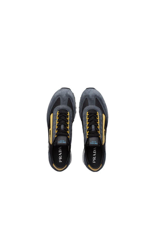 Prada 2EG276-3KUY Black & Yellow Cloudbust Technical Fabric / Suede Casual Sneakers (PRM1017)-Dellamoda