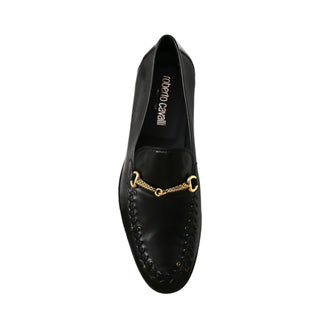 Roberto Cavalli 22505-A Men's Shoes Black Calf-Skin Leather Horsebit Loafers (RC1005)-AmbrogioShoes