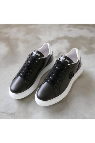 Roberto Cavalli 22535 Black Calf-Skin Leather Casual Sneakers (RC1000)-AmbrogioShoes