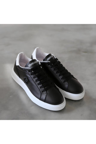 Roberto Cavalli 22535 Black Calf-Skin Leather Casual Sneakers (RC1000)-AmbrogioShoes