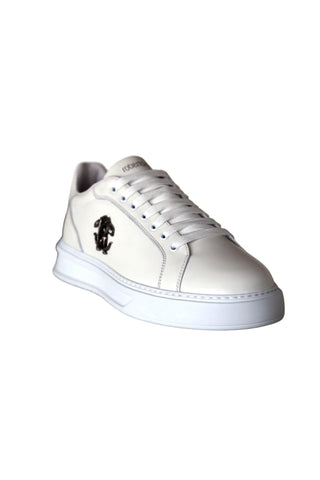 Roberto Cavalli 22535-C White Calf-Skin Leather Casual Sneakers (RC1001)-AmbrogioShoes