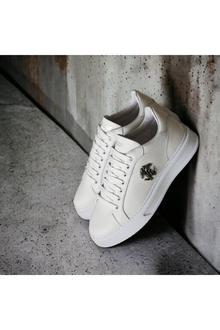 Roberto Cavalli 22535-C White Calf-Skin Leather Casual Sneakers (RC1001)-AmbrogioShoes
