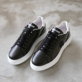 Roberto Cavalli 22535 Men's Shoes Black Calf-Skin Leather Casual Sneakers (RC1000)-AmbrogioShoes