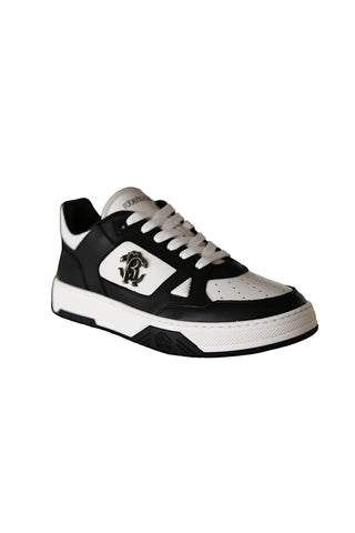 Roberto Cavalli 22536-B Black & White Calf-Skin Leather Casual Sneakers (RC1004)-AmbrogioShoes