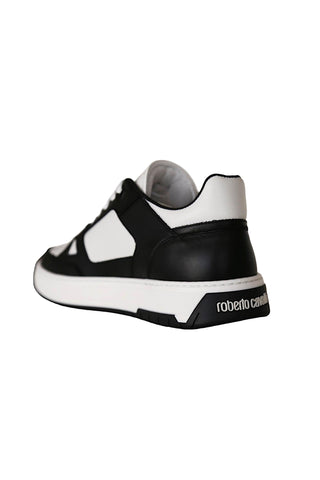 Roberto Cavalli 22536-B Black & White Calf-Skin Leather Casual Sneakers (RC1004)-AmbrogioShoes