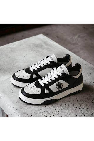 Roberto Cavalli 22536-B Black & White Leather Casual Sneakers (RC1004)-Dellamoda