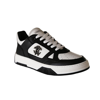 Roberto Cavalli 22536-B Men's Shoes Black & White Calf-Skin Leather Casual Sneakers (RC1004)-AmbrogioShoes