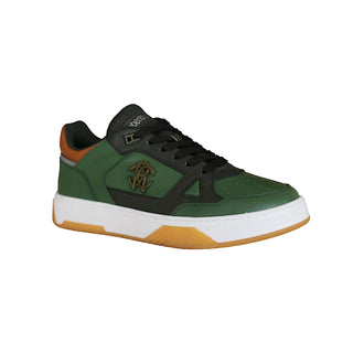 Roberto Cavalli 22537-B Men's Shoes Militare Green Fabric / Calf-Skin Leather Casual Sneakers (RC1002)-AmbrogioShoes