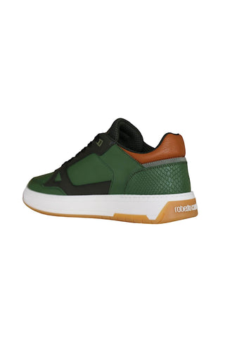 Roberto Cavalli 22537-B Militare Green Fabric / Calf-Skin Leather Casual Sneakers (RC1002)-AmbrogioShoes