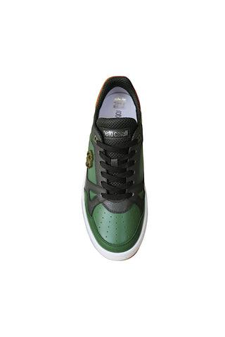 Roberto Cavalli 22537-B Militare Green Fabric / Calf-Skin Leather Casual Sneakers (RC1002)-AmbrogioShoes