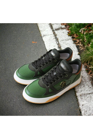 Roberto Cavalli 22537-B Militare Green Fabric / Calf-Skin Leather Casual Sneakers (RC1002)-AmbrogioShoes