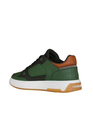 Roberto Cavalli 22537-B Militare Green Fabric / Leather Casual Sneakers (RC1002)-Dellamoda