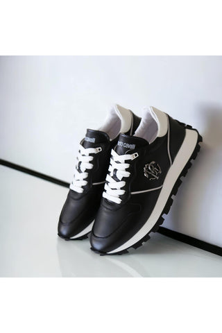 Roberto Cavalli 22541-A Black Calf-Skin Leather Casual Sneakers (RC1003)-AmbrogioShoes