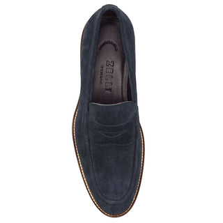 Zelli Italia Roma Men's Shoes Navy Suede Leather Penny Loafer (ZEL1032)