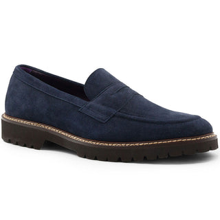 Zelli Italia Roma Men's Shoes Navy Suede Leather Penny Loafer (ZEL1032)
