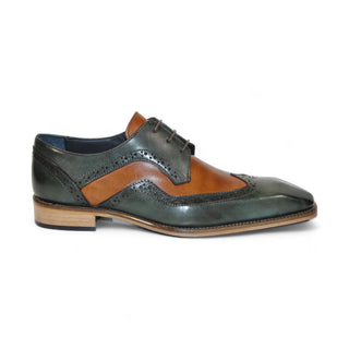 Duca Saranno Men's Shoes Green/Cognac Calf-Skin Leather Oxfords (D1169)