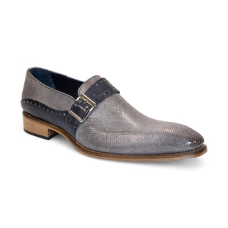 Duca Sezze Men's Shoes Light Grey/Dark Grey Snake Print/Calf-Skin Leather Loafers (D1171)