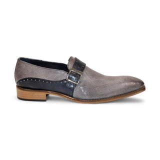 Duca Sezze Men's Shoes Light Grey/Dark Grey Snake Print/Calf-Skin Leather Loafers (D1171)